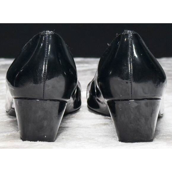 Stuart Weitzman Black Patent Leather Wedge Open Toe Heels Womens Size 9 - Picture 5 of 16